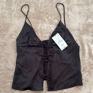 Zara Black Lace-Up Camisole Top
